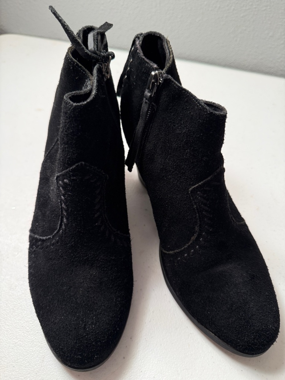 Minnetonka Black Suede Zip-Back Ankle Booties
